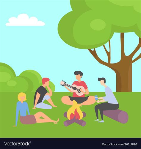 Friends Spending Time Together On Summer Vacation Vector Image