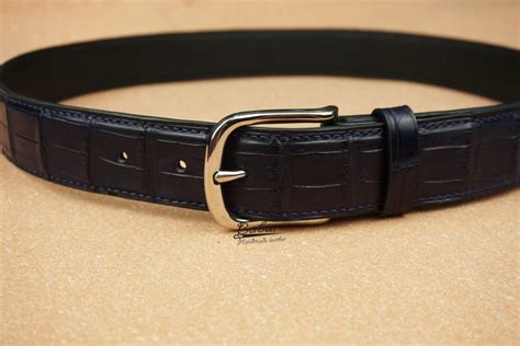 Handmade Alligator Leather Belt Navy Blue Leather Belt Lb043 Babu Handmade Leather