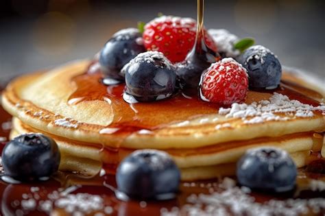 Premium Photo Stack Of Pancakes Topped With Berries Like Blueberries And Strawberries As