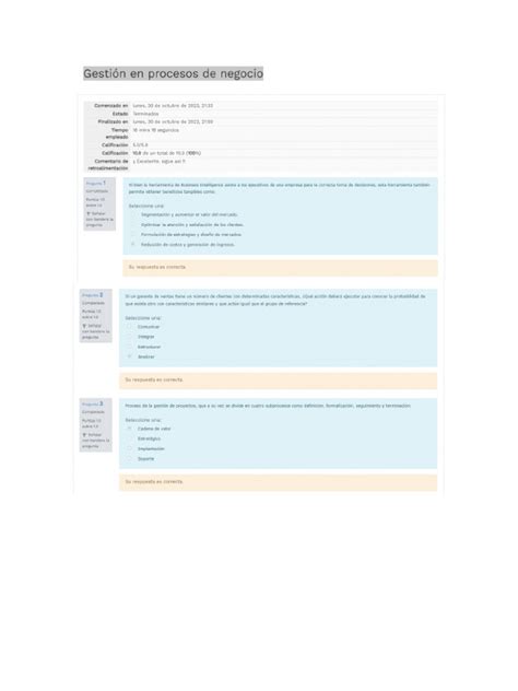 Gestión En Procesos De Negocio Modalidad De Examenes Semana 2 Pdf