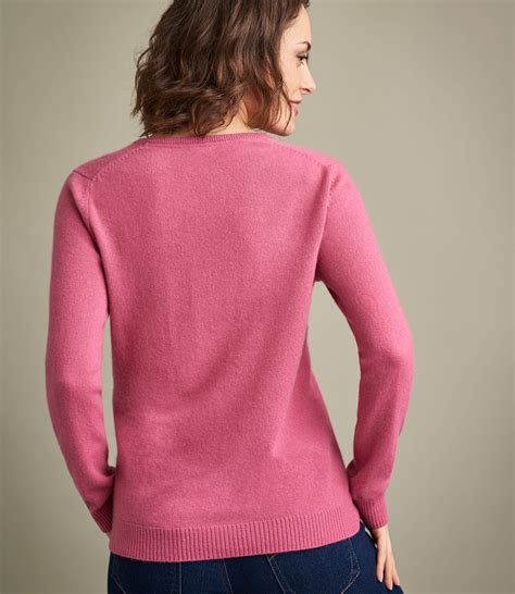 Peony Pink Womens Pure Cashmere V Neck Jumper WoolOvers AU