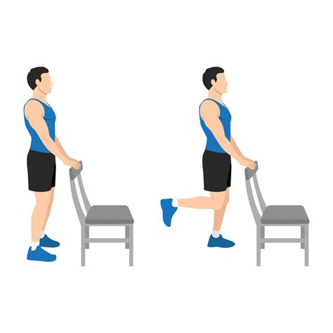 Man Doing Standing Chair Or Supported Hamstring Curls Exercise