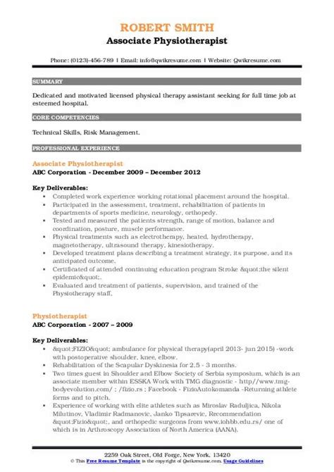 Resume Format For Physiotherapist