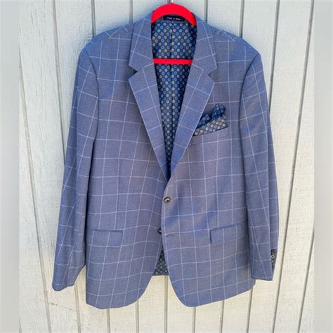 Alan Flusser Suits Blazers Lightweight Blue Windowpane Sportscoat