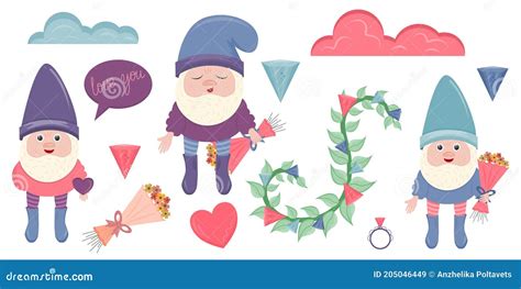 Clip Art With Gnomes For Valentine`s Day Is Isolated On A White Background Gnomes Hearts