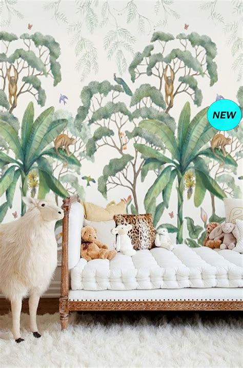 Baby Boy Nursery Jungle Wallpaper, Peel and Stick Mural Remove ...