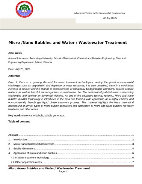 Pdf Micro Nano Bubbles And Water Wastewater Treatment