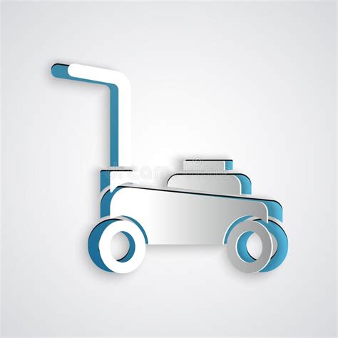 Paper Cut Lawn Mower Icon Isolated On Grey Background Lawn Mower