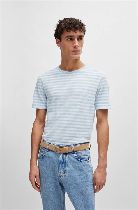 Boss Horizontal Stripe T Shirt In Cotton And Linen