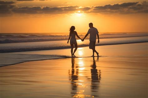 Premium Ai Image Couple Walking On The Beach At Sunset