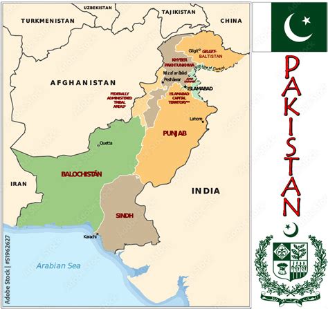 Pakistan Asia emblem map symbol administrative divisions Stock Vector ...