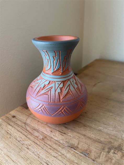 Vintage Navajo Pottery Vase With Artist Signature Small Size Etsy