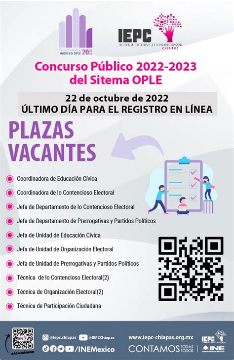 El Iepc Chiapas Te Invita A Participar En El Concurso De 12 Plazas Vacantes Del Servicio