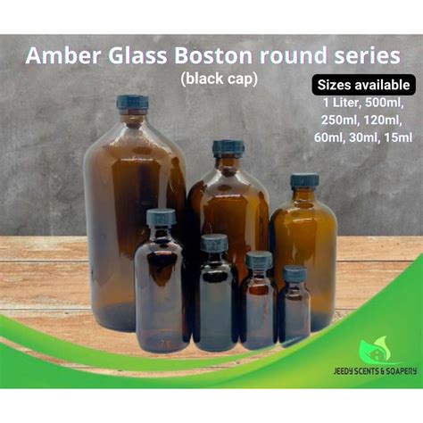 Glass Boston Round Amber Bottle With Plastic Screw Black Cap Shopee