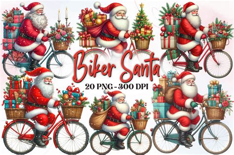 Watercolor Biker Santa Clipart Bundle Graphic by RevolutionCraft · Creative Fabrica