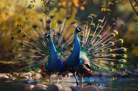 Premium Photo Exotic Peacocks Displaying Their Iridescent Plumag