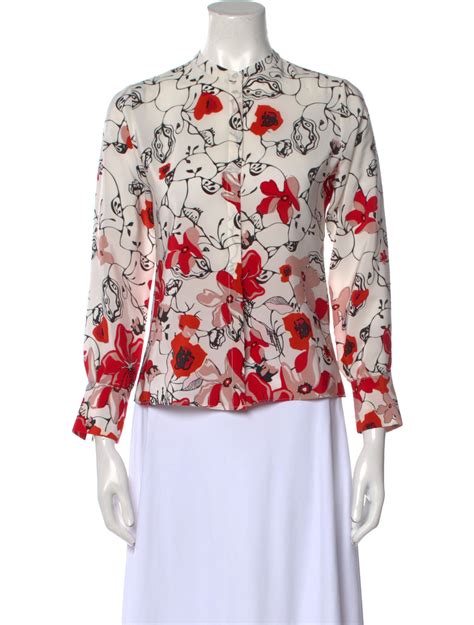 Dorothee Schumacher Floral Print Mock Neck Blouse Neutrals Tops