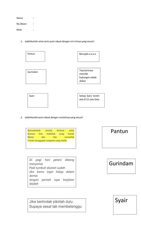 Latihan Bab 1 Puisi Rakyat Worksheet Live Worksheets