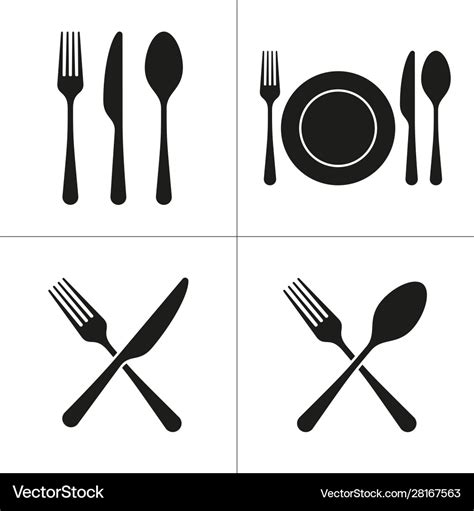 Cutlery Icons With Fork Knife Spoon Plate Vector Image