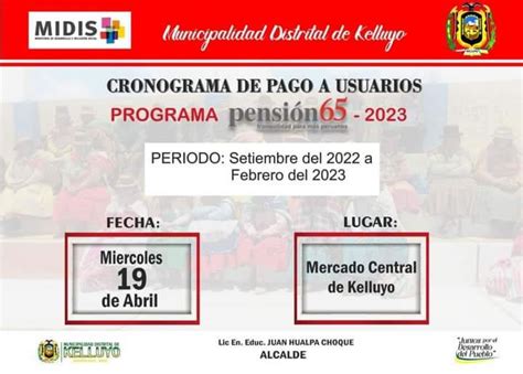 Cronograma De Pago Del Programa PensiÓn 65 Municipalidad De Kelluyo