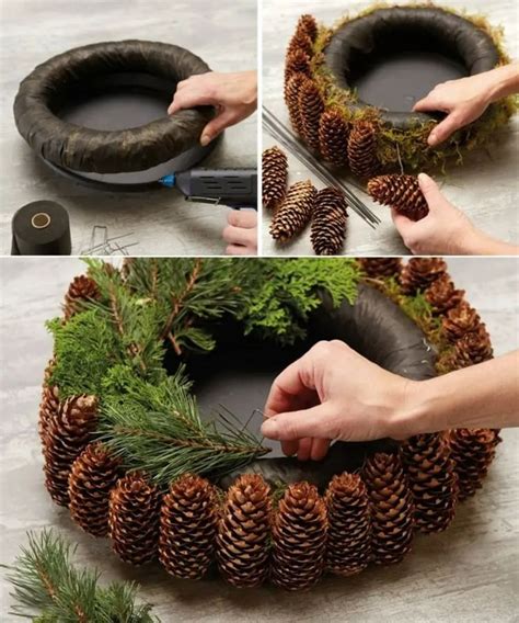 Someone Is Making A Wreath Out Of Pine Cones