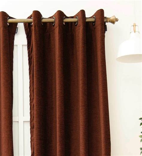 Buy Brown Solid Polyester 9 Ft Blackout Eyelet Door Curtain By Ariana