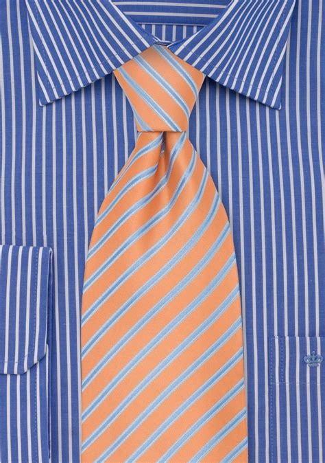 Orange Tie With Light Blue Stripes | Cheap-Neckties.com