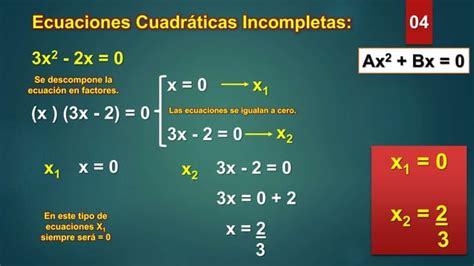 Ecuaciones cuadráticas incompletas PPT