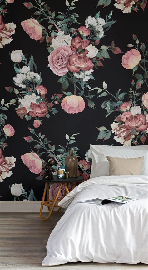 Vintage Pink And Cream Dark Floral Wallpaper Wallpaper Bedroom Vintage