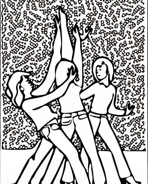 Coloring Page Black And White Adults Line Dancing · Creative Fabrica