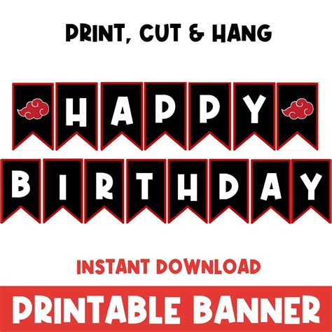 PRINTABLE Happy Birthday Banner Red Black White Birthday Decorations ...