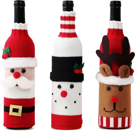 Victop 3Pcs Christmas Wine Bottle Cover Handmade Christmas Sweater Wine