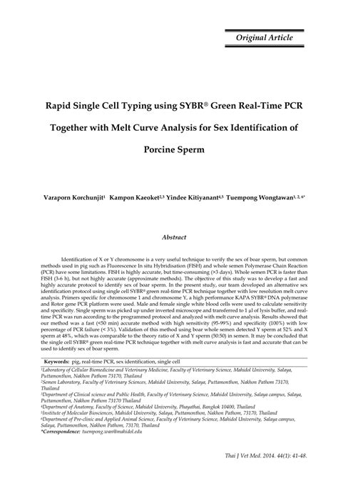 Pdf Rapid Single Cell Typing Using Sybr ® Green Real Time Pcr