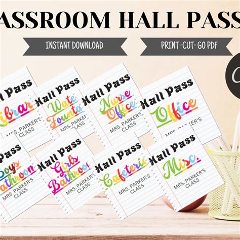 Teacher Hall Passes Template Etsy