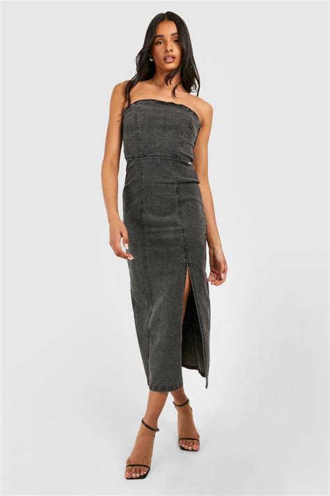 Tall Bandeau Side Split Midaxi Dress Boohoo Uk