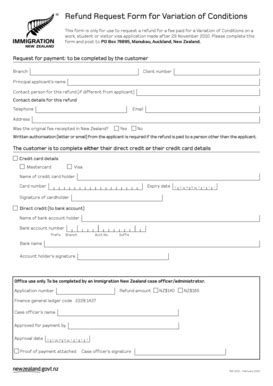 Fillable Online Immigration Govt Refund Request Form For Variation Of