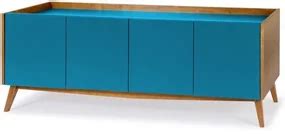 Buffet Novita Portas Gaveta Em Madeira Maci A Mdf Nogal Azul Biano