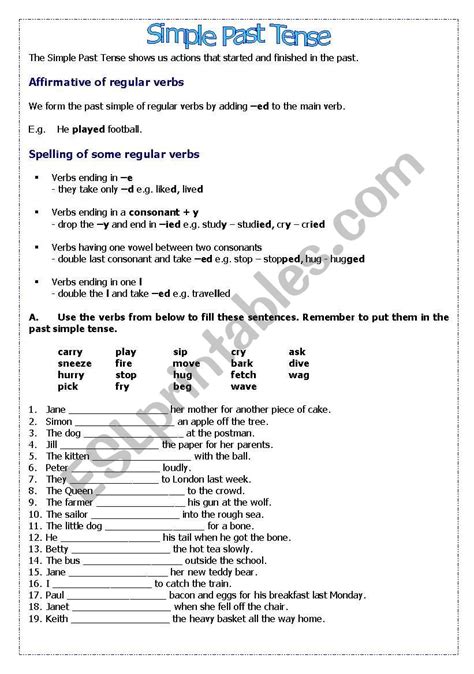 Affirmative Simple Past Tense Regular Verbs Esl Worksheet By Ruth 58305