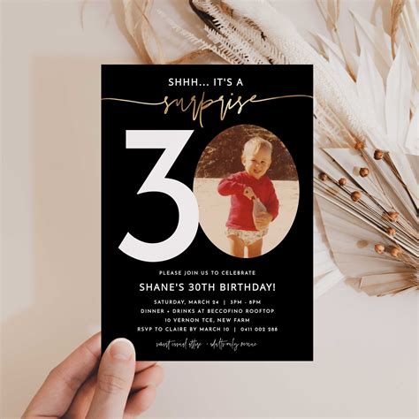 Surprise 30th Invitation With Photo, Shhh Its a Surprise Invitation