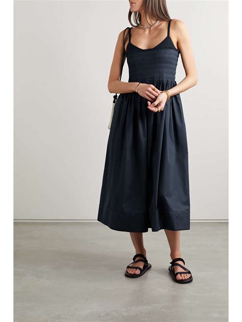 La Ligne Pintucked Cotton Poplin And Stretch Jersey Midi Dress Net A