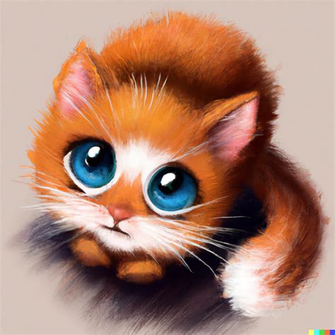 A Fluffy Orange Kitten With Big Glittering Blue Eyes Dalle Openart