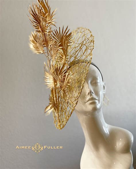 Aimee Fuller Kentucky Derby Fascinator Gold Metallic Palm Leaf Hat