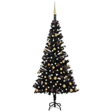 VidaXL Kunstkerstboom Met Verlichting En Kerstballen 150 Cm PVC Zwart