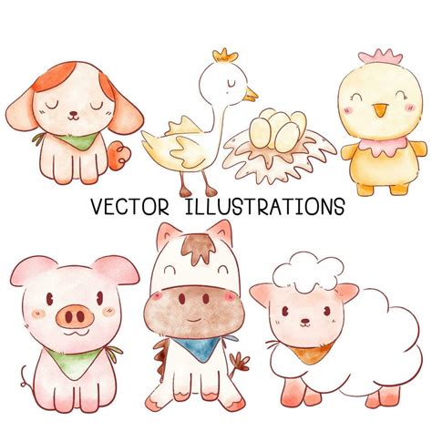 Watercolor Illustration set of Farm Animals 24270591 Vector Art at Vecteezy