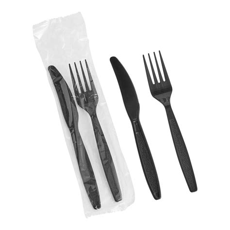 Choice Black Heavy Weight Wrapped Polystyrene Plastic Cutlery Pack With