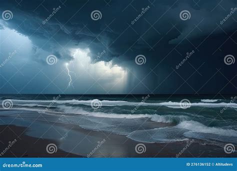 Storm Clouds and Lightning Over the Ocean, with View of Stormy Coast ...