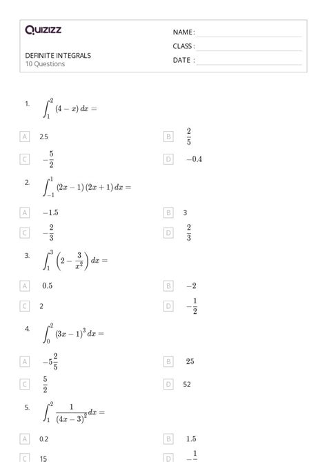 50 Integrals Worksheets For 11th Class On Quizizz Free And Printable