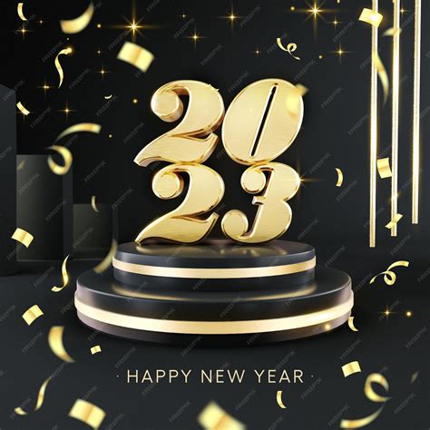 Premium Psd 2023 Happy New Year Golden 3d Text Typography Design