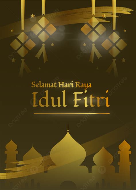 Gold Selamat Hari Raya Idul Fitri With Masjid And Ketupat Background Wallpaper Image For Free