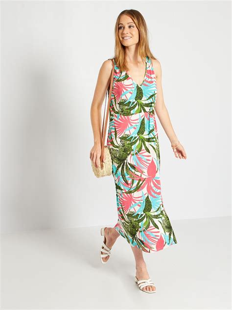 Robe Longue Imprim E Tropical Rose Vert Kiabi